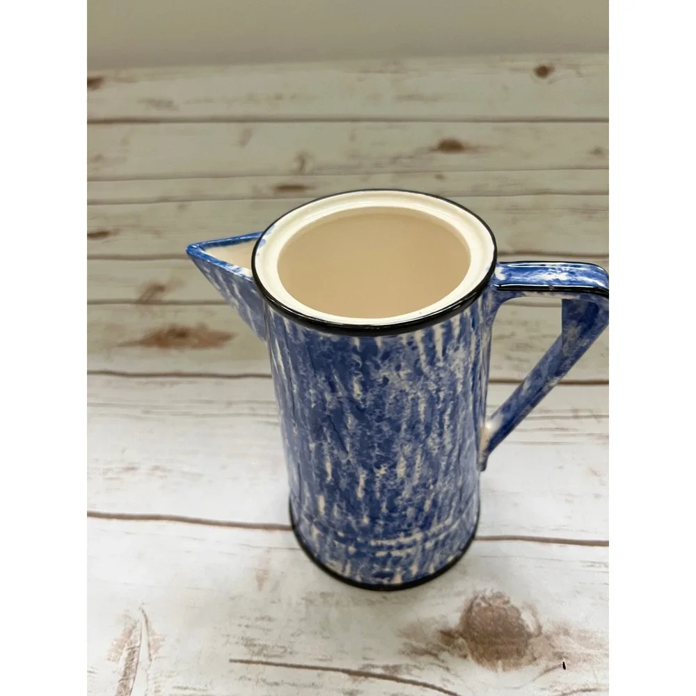 Schmid Design Folio Pitcher Blue White Spongeware Ceramic Farmhouse 7.25in